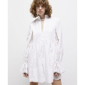 The Kooples Short White Dress with Broderie Angelaise
